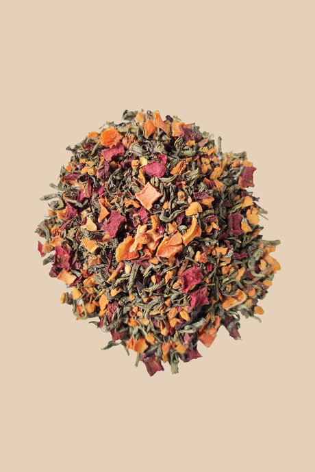 Yeşil çay, narenciye, nar ve rooibos içeren Dreamy Elixir bitki çayı paketi